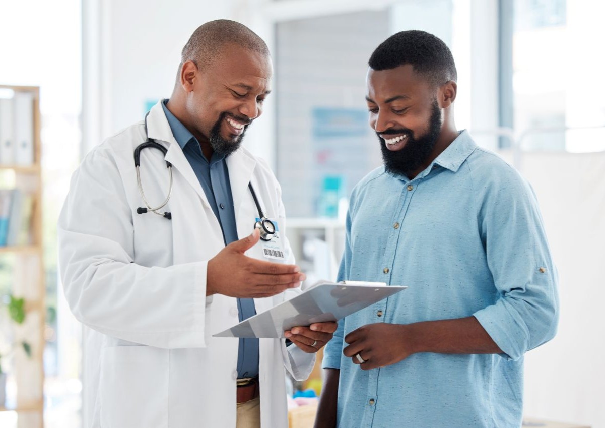 man and doctor talking