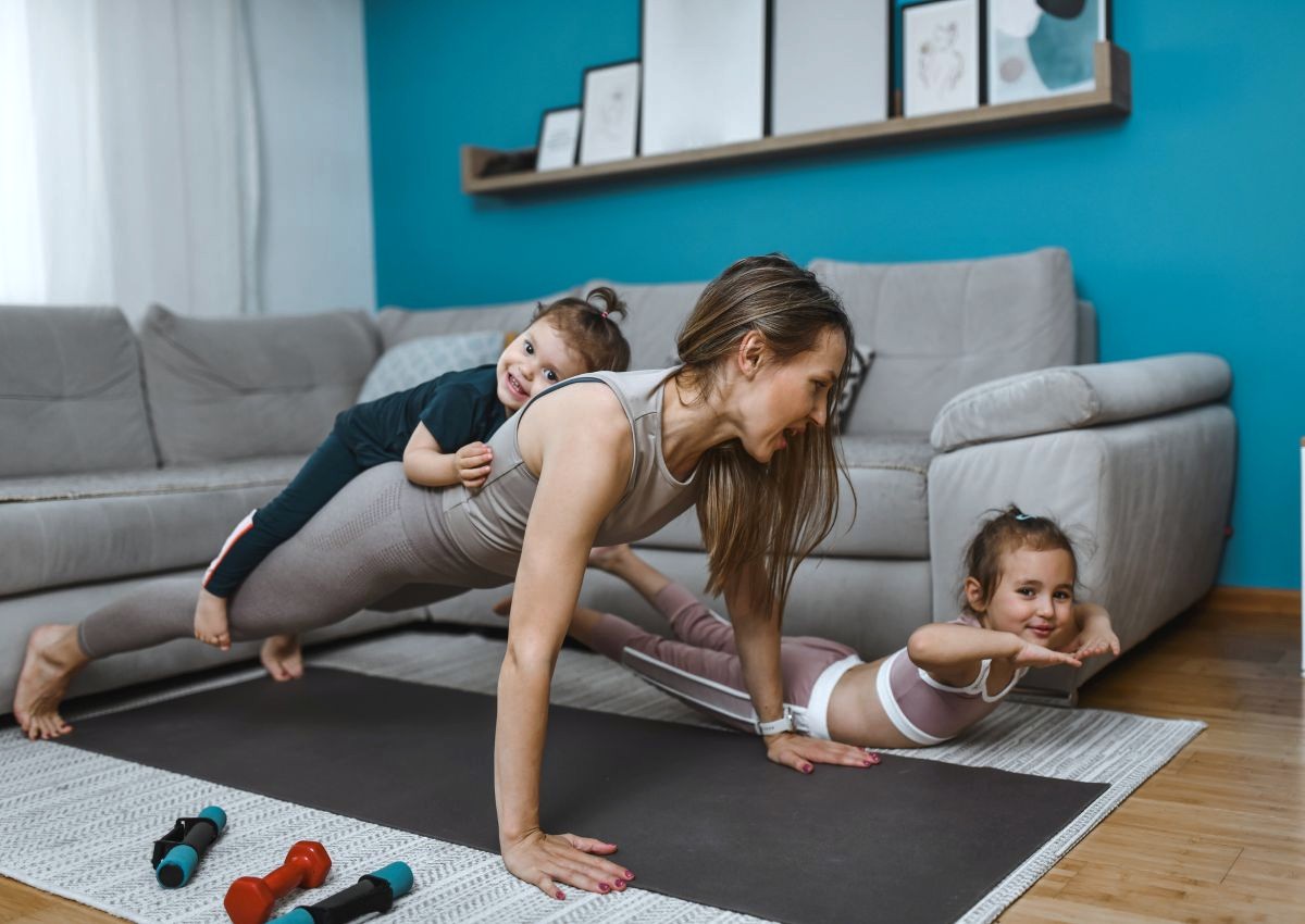 family doing yoga